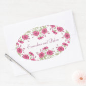 Helder Roze Rozen Bruiloft Ovale Sticker (Envelop)