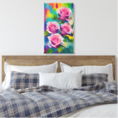 Helder Roze Rozen Moderne Digitale Olie Schilderku Canvas Afdruk (Insitu (Slaapkamer))