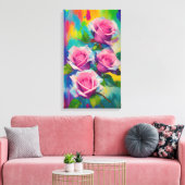 Helder Roze Rozen Moderne Digitale Olie Schilderku Canvas Afdruk (Insitu (Woonkamer))