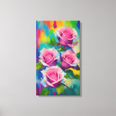 Helder Roze Rozen Moderne Digitale Olie Schilderku Canvas Afdruk (Voorkant)