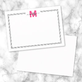 Helder Roze Script Naam Monogram Notitiekaartje
