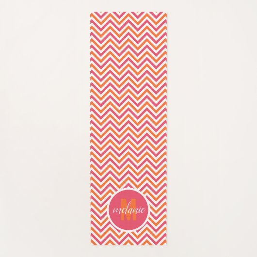 Helder Roze Sinaasappel Chevron Monogram Yogamat (Voorkant)