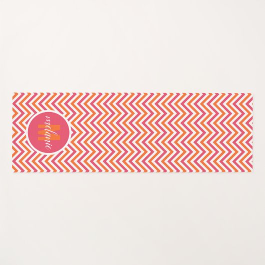 Helder Roze Sinaasappel Chevron Monogram Yogamat (Voorkant (horizontaal))