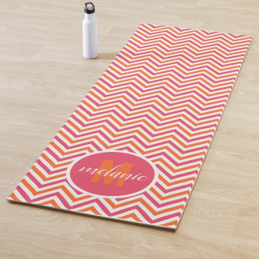 Helder Roze Sinaasappel Chevron Monogram Yogamat (In situ)