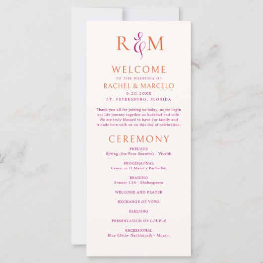 Helder Roze Sinaasappel Eenvoudig Monogram Trouwpr (Voorkant)