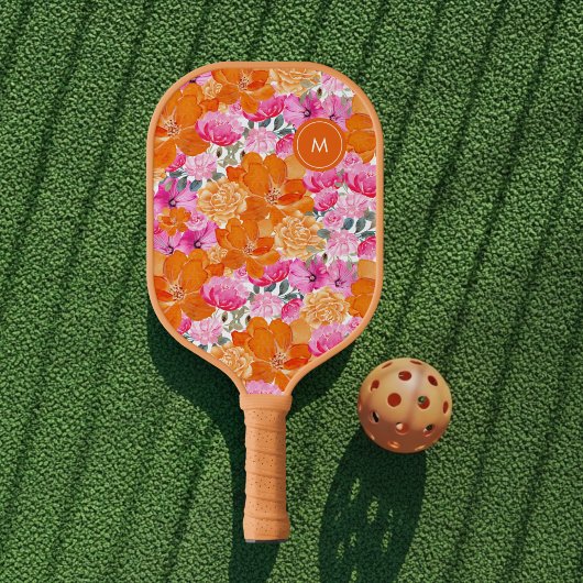 Helder Roze Sinaasappel Levendige Bloemen Custom M Pickleball Paddle