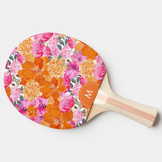 Helder Roze Sinaasappel Levendige Bloemen Custom M Tafeltennisbatje (Zijkant)