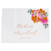 Helder Roze & Sinaasappel Levendige Zomer Bloemen  Groot Cadeauzakje (Voorkant)