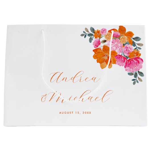 Helder Roze & Sinaasappel Levendige Zomer Bloemen  Groot Cadeauzakje (Voorkant)