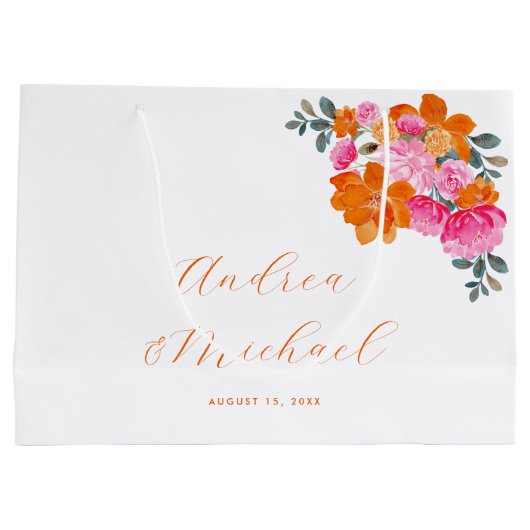 Helder Roze & Sinaasappel Levendige Zomer Bloemen Groot Cadeauzakje (Achterkant)