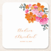 Helder Roze & Sinaasappel Levendige Zomer Bloemen Kartonnen Onderzetters (Voorkant)