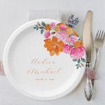 Helder Roze & Sinaasappel Levendige Zomer Bloemen  Papieren Bordje<br><div class="desc">Vier uw bruiloft met deze stijlvolle,  levendige papieren borden,  met aangepaste tekst en kleurrijke bloemen. Voeg eenvoudig uw gegevens toe door op de optie "personaliseren" te klikken.</div>