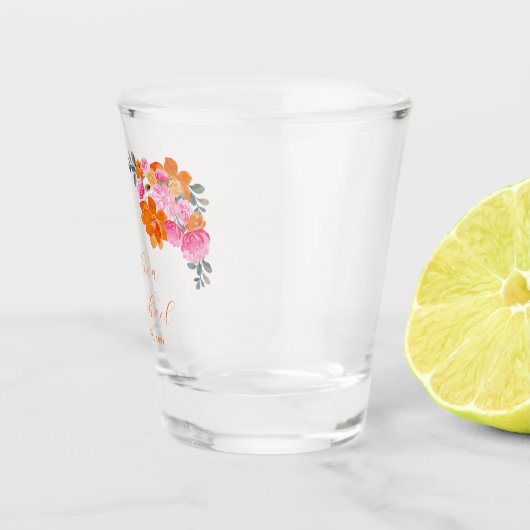 Helder Roze & Sinaasappel Levendige Zomer Bloemen Shot Glas (Rechts)