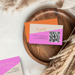 Helder Roze Sinaasappel Tricolor QR Code Baby Regi Informatiekaartje