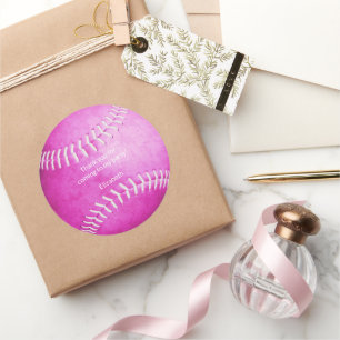 Helder roze softbal sport partij dank u ronde sticker