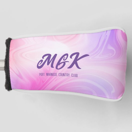 Helder Roze Swirl Design Monogrammed Putter Hoesje Golfheadcover (Voorkant)