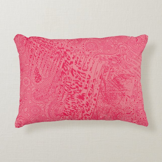 Helder roze textiel met een centrale blauwe kleur accent kussen (Voorkant)