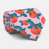 Helder Roze Tomaatpatroon Botanische Mode Stropdas (Opgerold)
