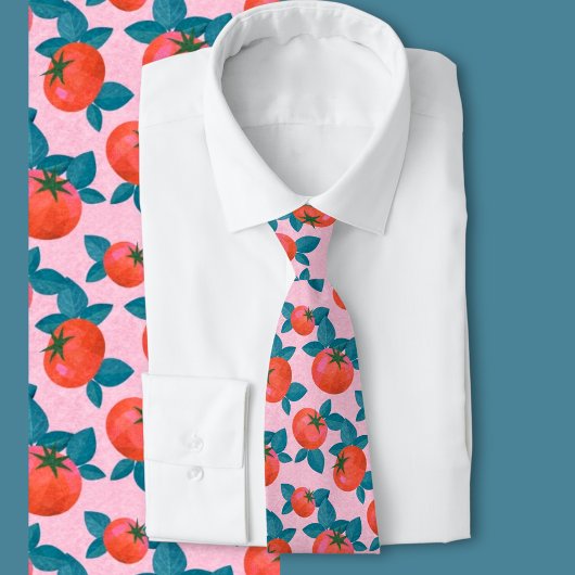 Helder Roze Tomaatpatroon Botanische Mode Stropdas