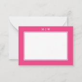 Helder roze twee-rand minimalistisch monogram notitiekaartje (Voorkant)