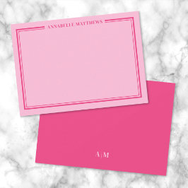 Helder Roze Twee Rand Minimalistische Monogram Notitiekaartje