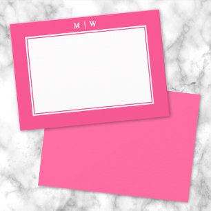 Helder Roze Twee Rand Minimalistische Monogram Notitiekaartje