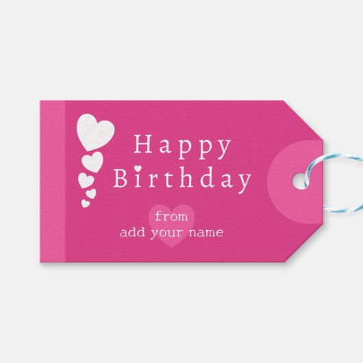 Helder roze verjaardagsharten cadeau Labels Cadeaulabel (Voorkant (Horizontaal))