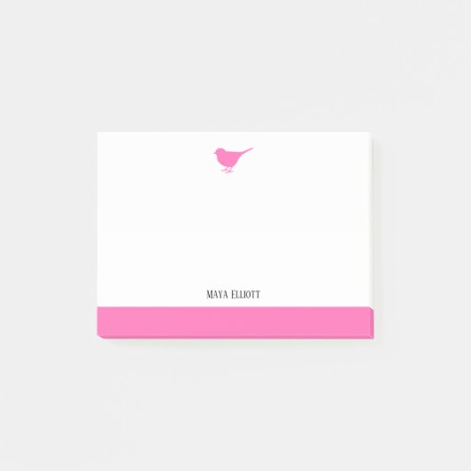 Helder Roze Vogel & Rand op Wit met Naam Post-it® Notes (Voorkant)
