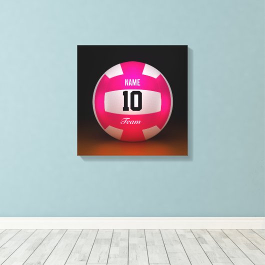 Helder roze volleybalteam canvas afdruk (Insitu (Houten vloer))