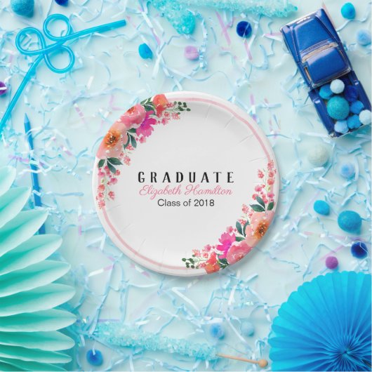 Helder Roze Waterverf Bloemen Afstudeerfeest Papieren Bordje (Feest)