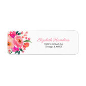 Helder roze Waterverf bloemenboeket Elegant Etiket (Voorkant)