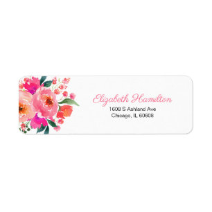 Helder roze Waterverf bloemenboeket Elegant Etiket