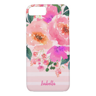 Helder Roze Waterverf Bloemenpatroon Schattige iPhone 8/7 Hoesje