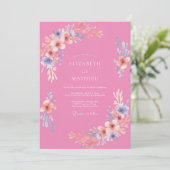 Helder Roze Whimsical Bloesem Bruiloft Kaart (Staand voorkant)