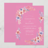 Helder Roze Whimsical Bloesem Bruiloft Kaart (Voorkant / Achterkant)