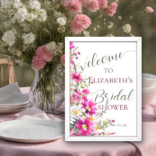 Helder roze Wildbloemen bloemenschrift Welkomstbor Poster