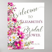 Helder roze Wildbloemen bloemenschrift Welkomstbor Poster (Voorkant)