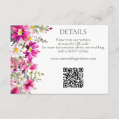 Helder roze Wildbloemen QR Code Bruiloft Details Informatiekaartje (Voorkant)