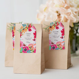 Helder Roze Wilde Bloem Bruiloft Dank Je Cadeaulabel