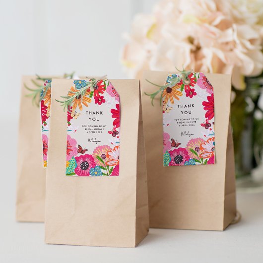 Helder Roze Wilde Bloem Bruiloft Dank Je Cadeaulabel