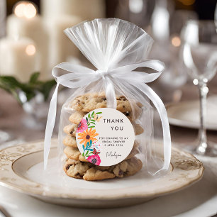 Helder Roze Wilde Bloem Bruiloft Dank Je Ronde Sticker