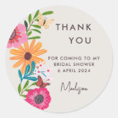 Helder Roze Wilde Bloem Bruiloft Thank You Ronde Sticker (Voorkant)