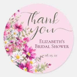 Helder Roze Wilde Bloemen Bloemenschrift Bedankt Ronde Sticker
