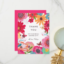 Helder Roze Wilde Bloemen Bruidsuitnodiging Bedankkaart