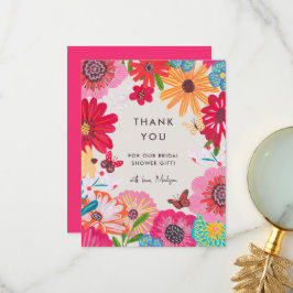 Helder Roze Wilde Bloemen Bruidsuitnodiging Bedankkaart