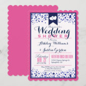 Helder roze, wit en marineblauwe huwelijksdouche kaart (Voorkant / Achterkant)