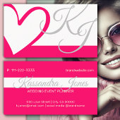 Helder Roze Wit Girly Hart Kalligrafie Monogram Visitekaartje