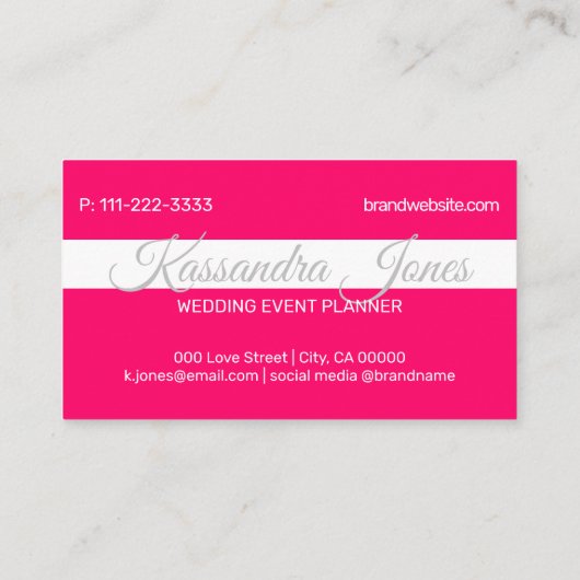 Helder Roze Wit Girly Hart Kalligrafie Monogram Visitekaartje (Achterkant)