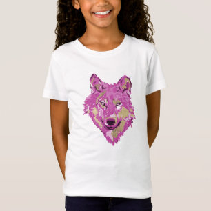 Helder Roze Wit Goud Waterverven Spletters Wolf T-shirt