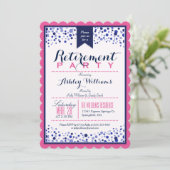 Helder roze, wit, marine blauw pensioen partij kaart (Staand voorkant)